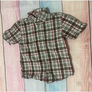 Gymboree Rescue Team Plaid Button Down Shirt Boys 5/6 Short Sleeve